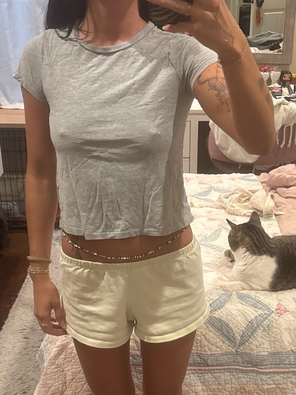 Women's Gray Crop T-Shirt - Casual Everyday Top